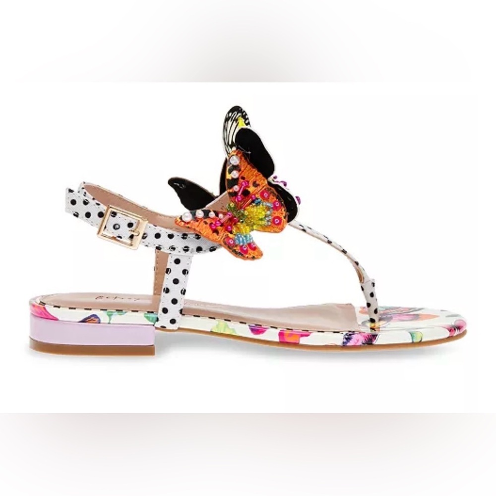 Betsey Johnson Dacie Butterfly T Strap Sandal White Polka Dot 7.5 - Picture 4 of 12